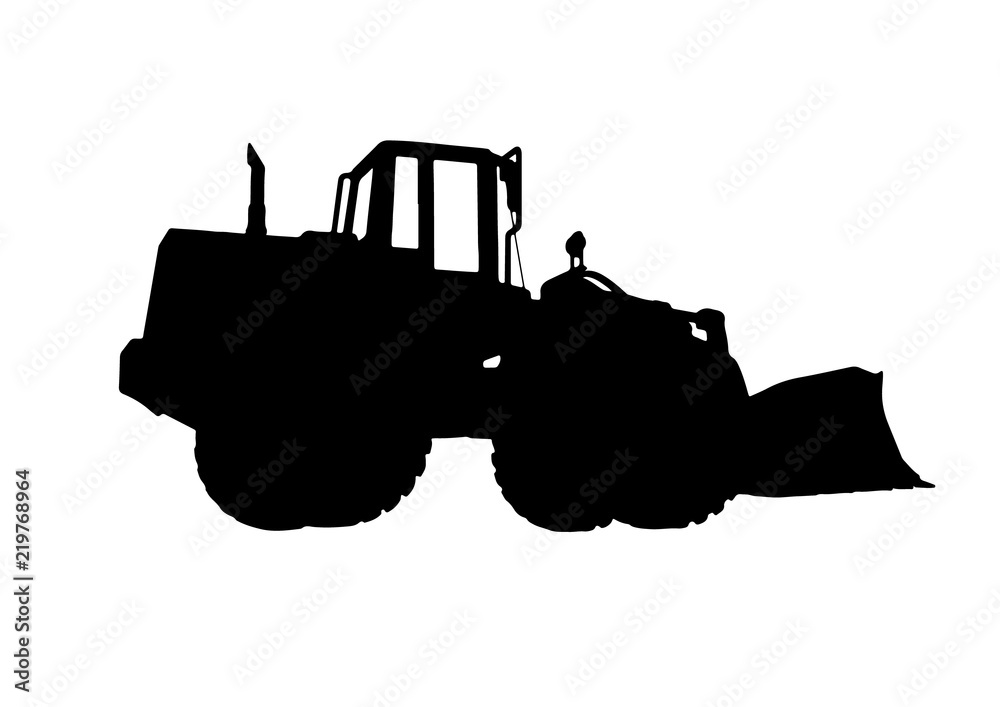 Poster silhouette of building bulldozer vector