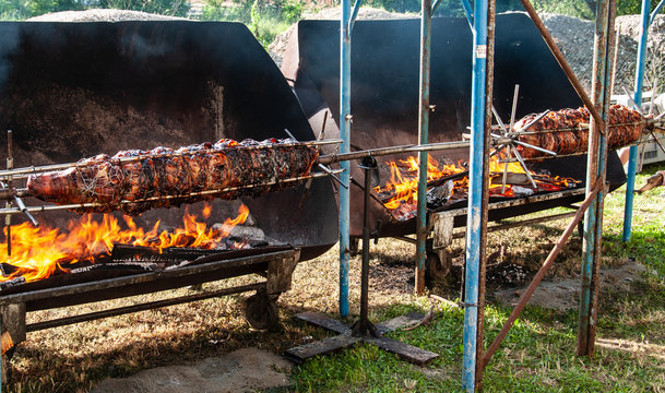 Porchetta sulla brace, fuoco selettivo