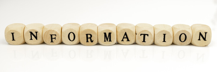 The word information in wooden cubes