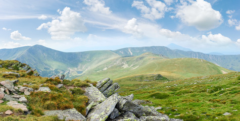Mountain ranges with rocky outcrops in the Carpathian Mountains