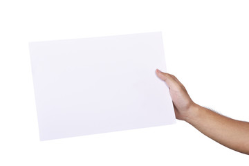 Male hand holding blank paper