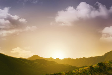 Sunset view with mountain background
