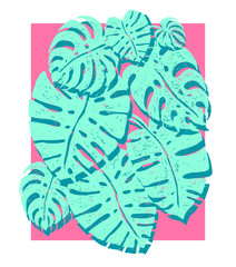 trendy monstera palm trees on a pink background, Vector illustration. Summer design elements for holiday, travel, beach vacation, congratulation cards, print, banners and others