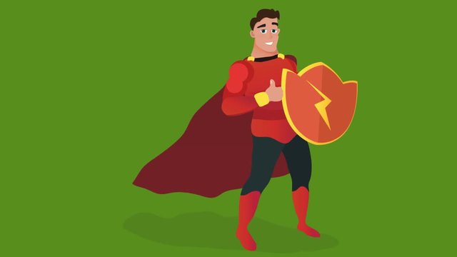 Superhero men  cartoon character animation.  Alpha channel. PNG+Alpha  Men wearing colorful retro costume of superhero on white background video . Cartoon vector. stock footage
