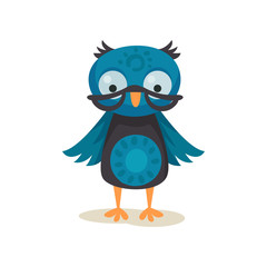 Cute wise owlet wearing glasses, sweet owl bird cartoon character vector Illustration on a white background