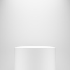 white blank empty cylinder pedestal template in front of white wall - 219773340