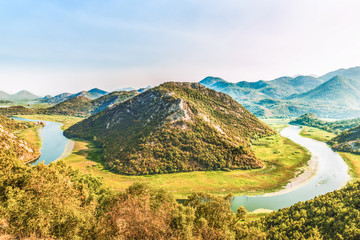 Montenegro majestic landscape - Crnojevica river bending in Skadar Lake National Park.