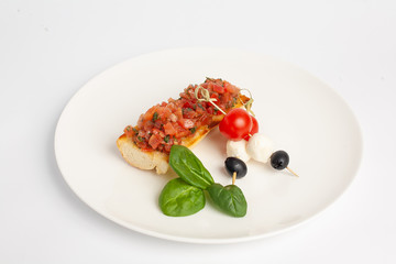 Salsa with bread, cheese and greens