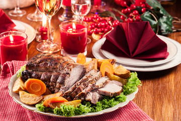 Roasted pork loin with baked potatoes