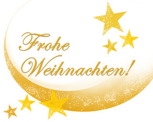 Frohe Weihnachten Schriftzug Gold mit Sternen