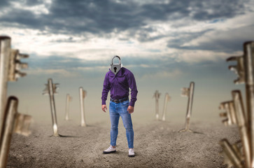 Man with lock and keyhole instead of a head