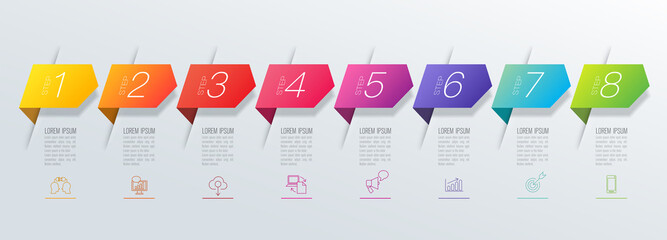 Infographics design vector and business icons with 8 options.