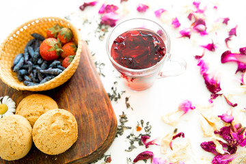 Cup of tea and mint on a dark background