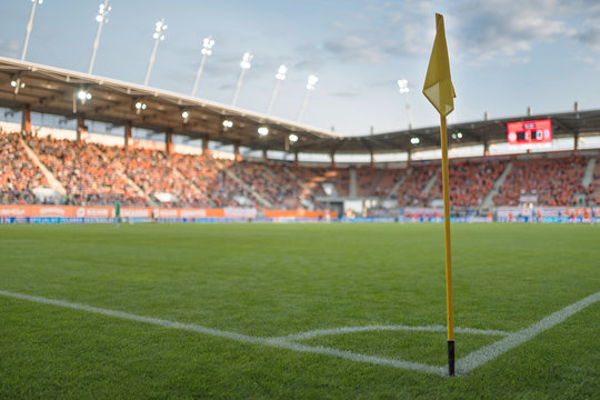 Flag in the corner of football pitch