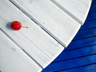 Plum is on the white table