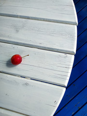 Plum is on the white table