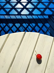 Plum is on the white table