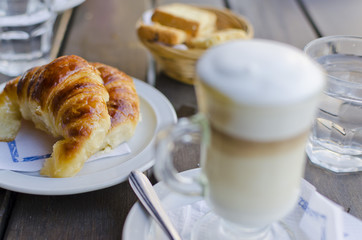 coffee milk with croissants and cookies