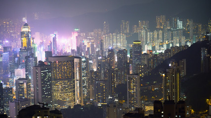 Fototapeta na wymiar Hong Kong Skyscrapers And Skyline At Night