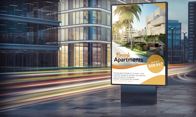 Real estate advertising billboard in city night