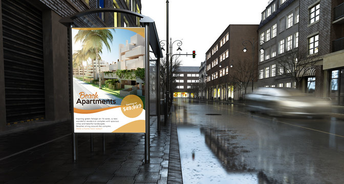 real estate advertising billboard on city at evening