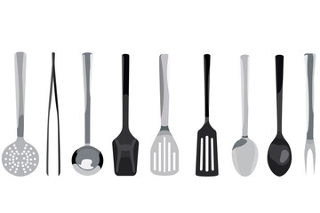 a set of different kitchen accessories white and black