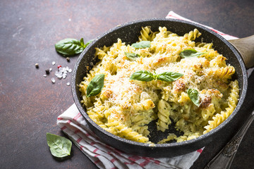 Mac and cheese traditional american macaroni casserole.