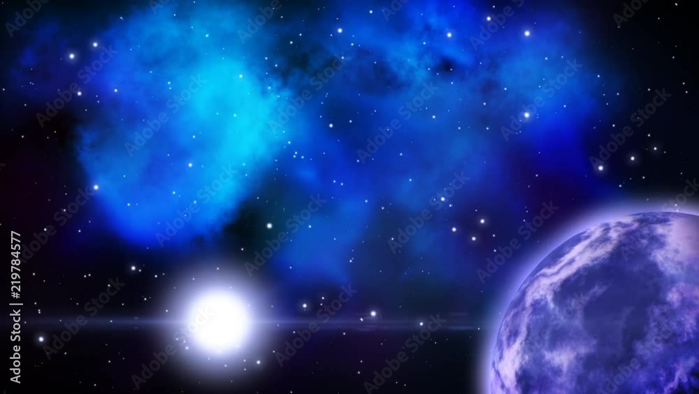 Poster blue nebulae and rotating blanet. loop.