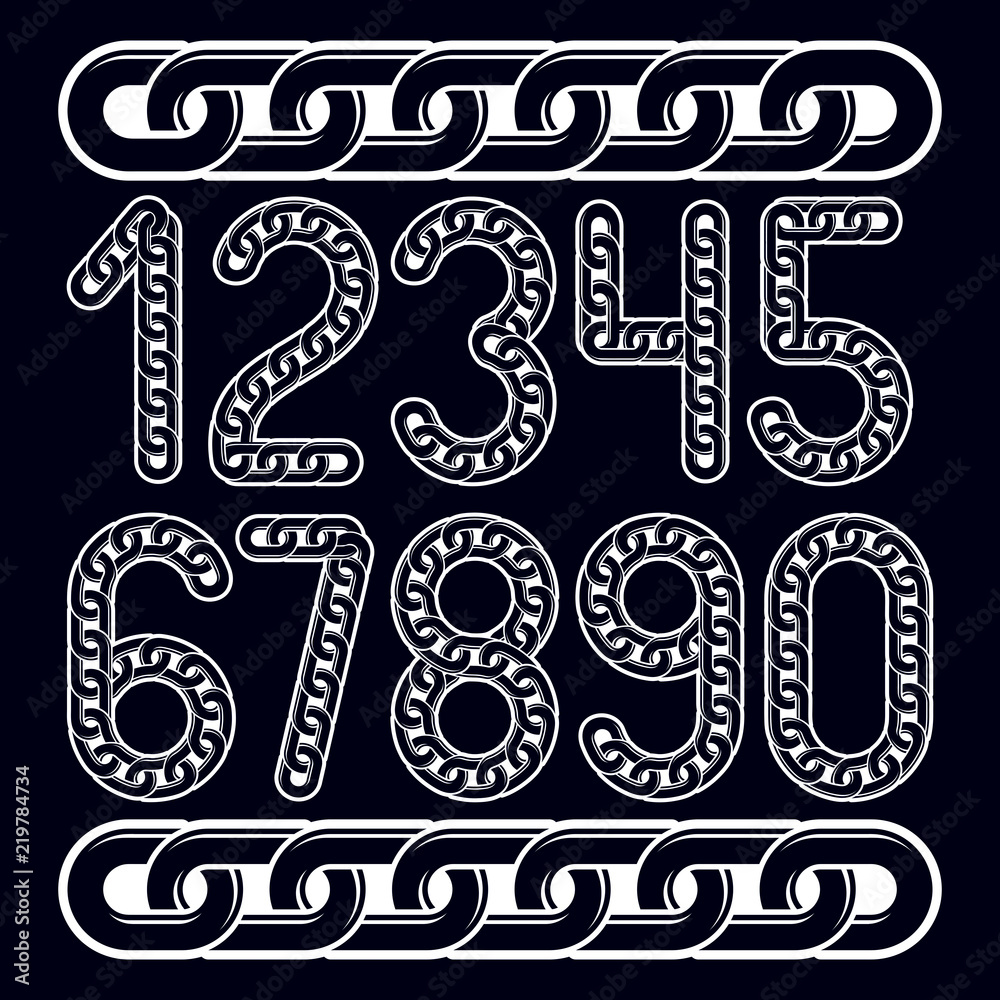 Poster vector numbers, modern numerals set. created using connected chain link.