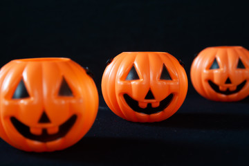 Halloween pumpkins on black background, Selective focus