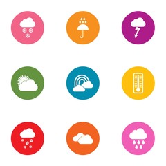 Downpour icons set. Flat set of 9 downpour vector icons for web isolated on white background