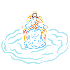 The coming of Jesus Christ, the King on the throne of heaven on the cloud