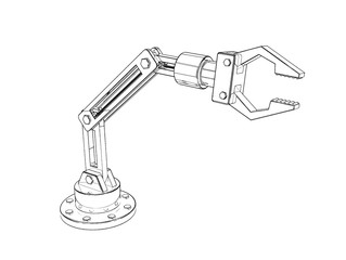 Robotic arm. Isolated on white background. Sketch illustration.