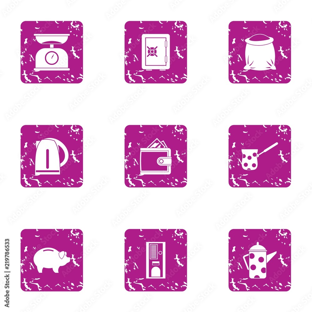 Poster funded component icons set. grunge set of 9 funded component vector icons for web isolated on white 