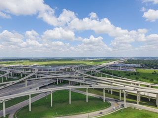 Horizontal aerial view Interstate 10 or Katy freeway massive intersection, stack interchange,...