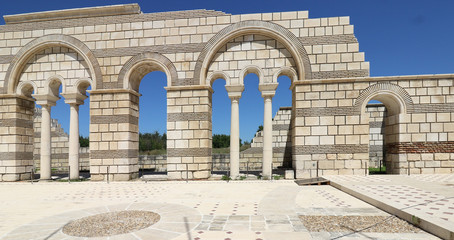 Obraz premium The Great Basilica at the first Bulgarian ancient capital city of Pliska. The largest Christian cathedral in the medieval Southeastern Europe. 