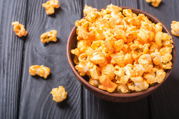 Yellow cheese popcorn in bowl