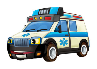 cartoon scene with happy ambulance truck on white background - illustration for children