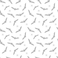 Bat seamless pattern. Halloween repeating texture. Grey vector illustration.