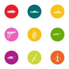 Assault icons set. Flat set of 9 assault vector icons for web isolated on white background
