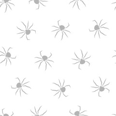 Seamless pattern with spiders. Halloween grey background.