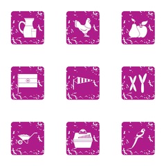 Village food icons set. Grunge set of 9 village food vector icons for web isolated on white background
