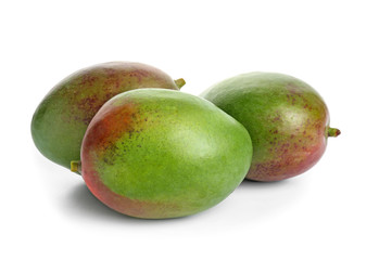Fresh mangoes on white background