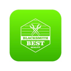 Quality blacksmith icon green vector isolated on white background