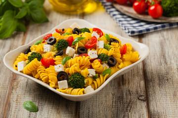 Salad with pasta and feta cheese