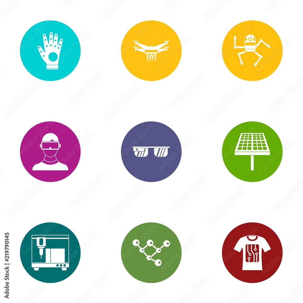Poster robot play icons set. flat set of 9 robot play vector icons for web isolated on white background