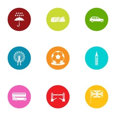 Foggy albion icons set. Flat set of 9 foggy albion vector icons for web isolated on white background