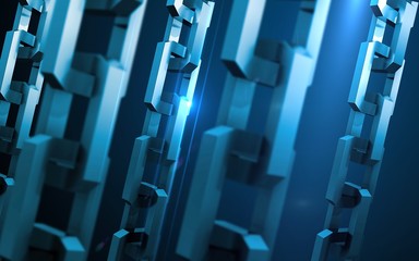 Obraz premium Block chain technology concept. Connections system and global data exchange. For print, design, web, banners, media, illustrations. Blue background. Futuristic, interesting design. Network of data.