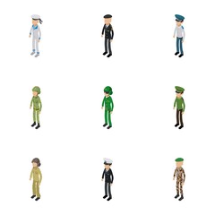 Fototapeta na wymiar Soldier icons set. Isometric set of 9 soldier vector icons for web isolated on white background