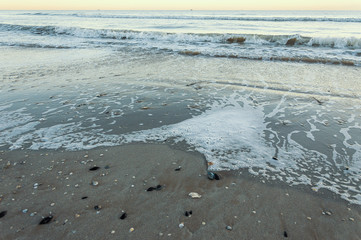 Sandy beaches of Rimini shortly after dawn in winter